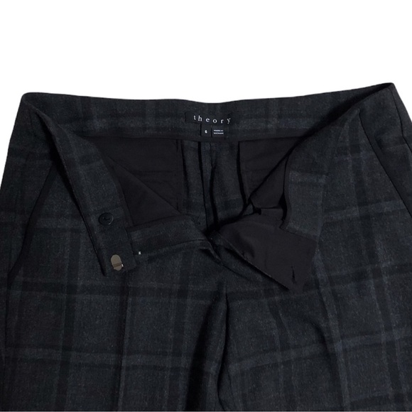 Theory Indra C Grey Plaid Cuff Ankle Slim Straight Leg Wool Blend Pant 6 - Picture 10 of 12